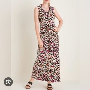 Chico's Sleeveless Maxi Dress Multi Cheetah Print Size 2